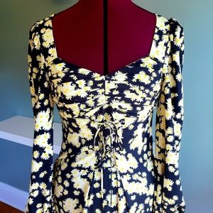 Topshop Daisy Print Long Sleeve Lace Up Maxi Size 2